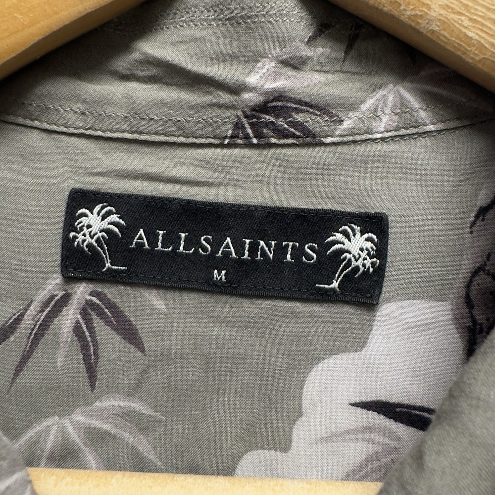 AllSaints Men's Size M Green Viscose Floral Waterfall "Java" Button Front Shirt - Picture 3 of 6